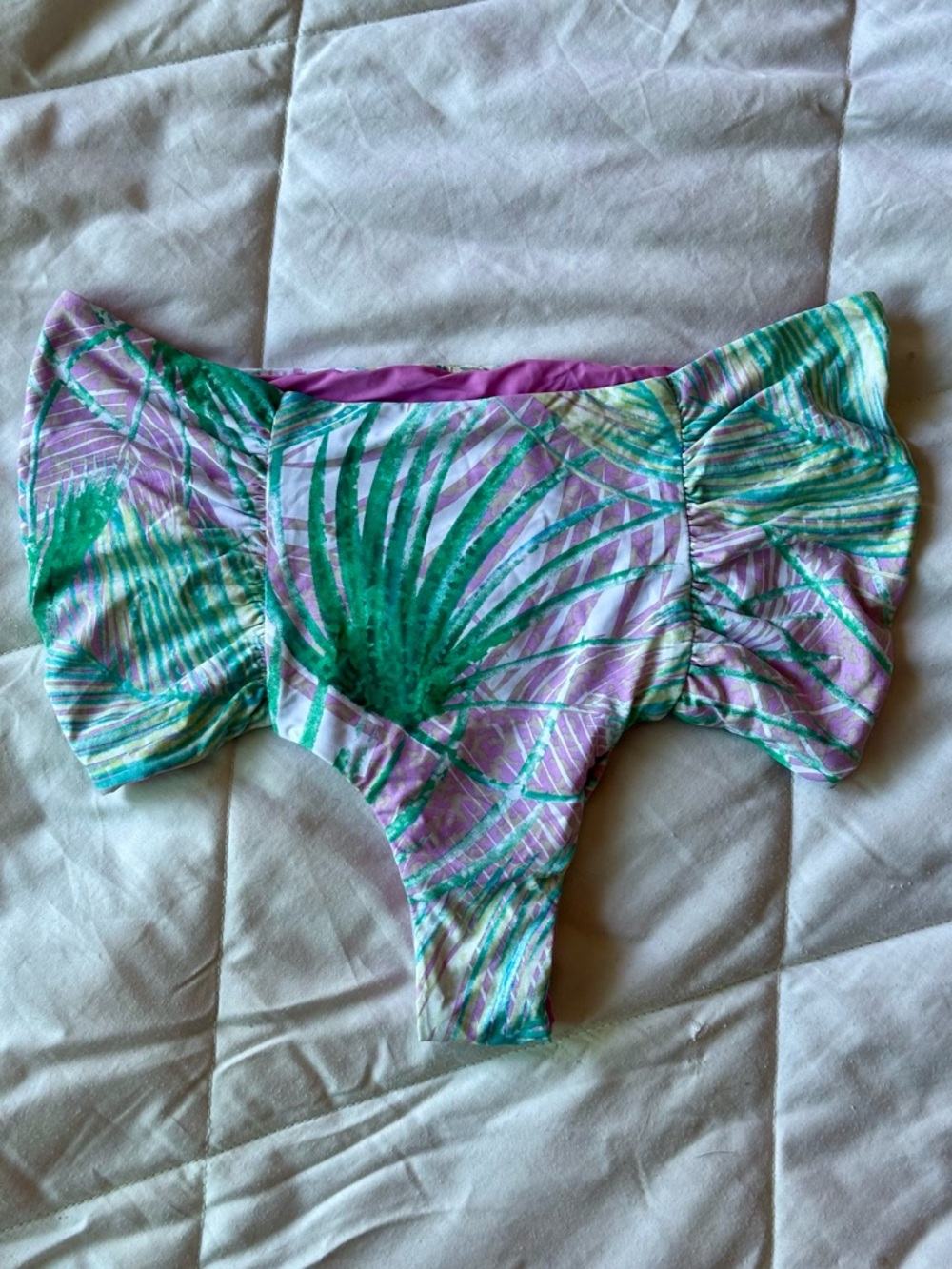 San Lorenzo Pink & Green Palm-Print Bikini Bottoms with Gold Logo
